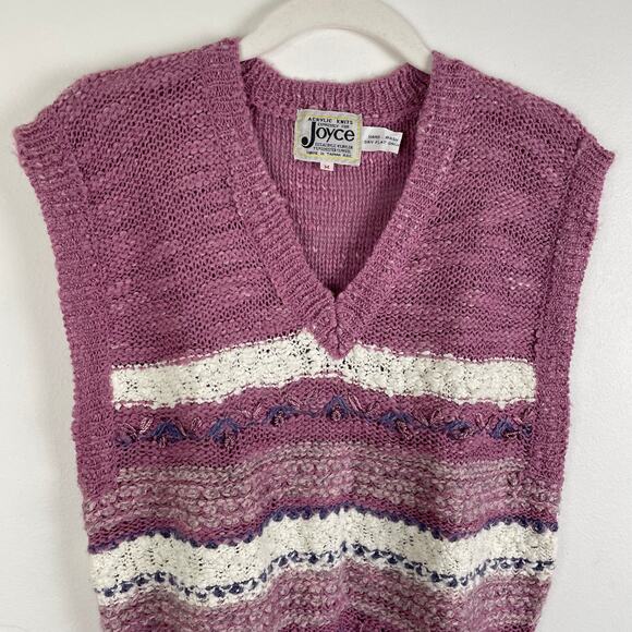 VTG 80s Expressly for Joyce Sweater Vest Striped Coquette Sleeveless Knit Preppy - Picture 6 of 14